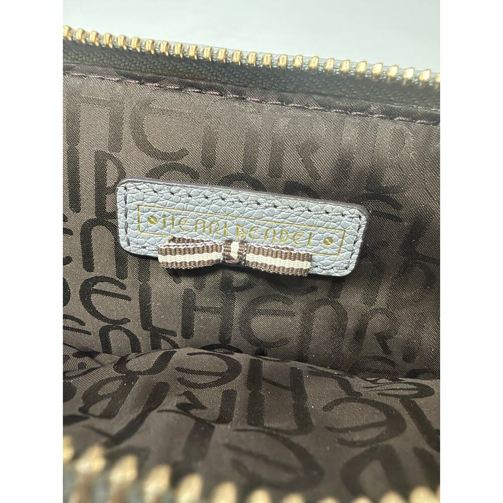 Henri Bendel Pebbled Leather Double Zip Wallet Crossbody Bag Gray Gold - Picture 6 of 10